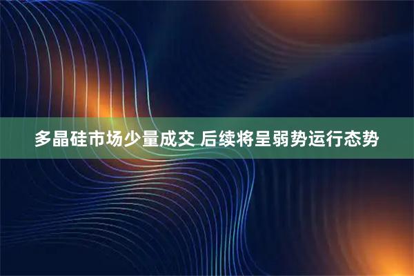 多晶硅市场少量成交 后续将呈弱势运行态势